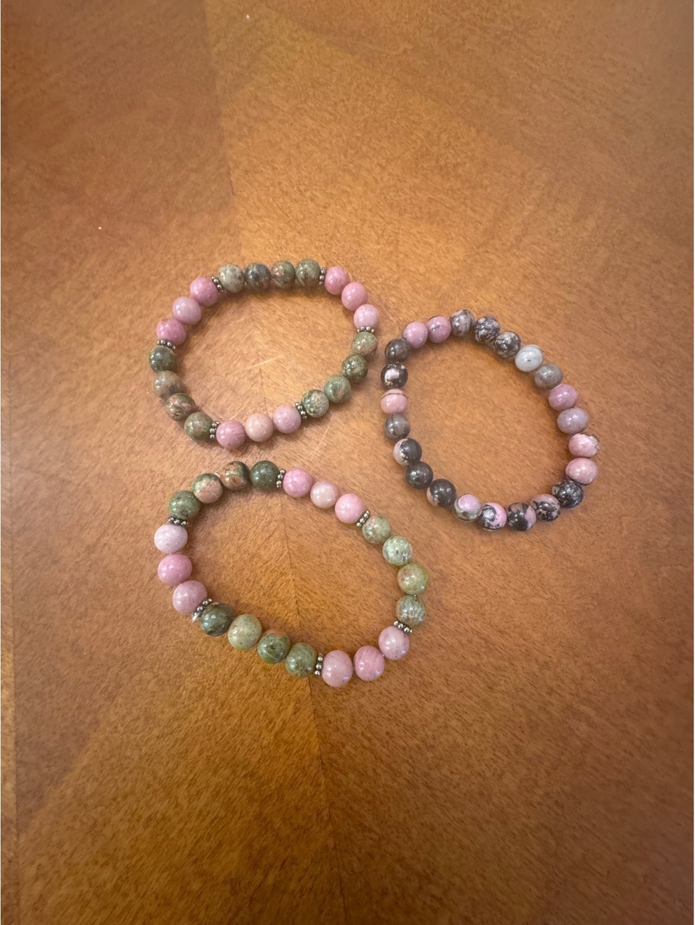 Set of 3 Pink and Green Beaded Stretch Bracelets 432